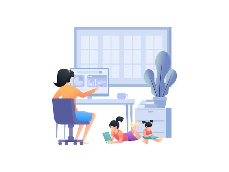 Vector illustration concepts about working from home with family