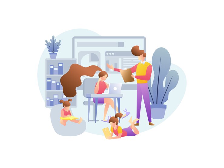 Vector illustration concepts about working from home with family