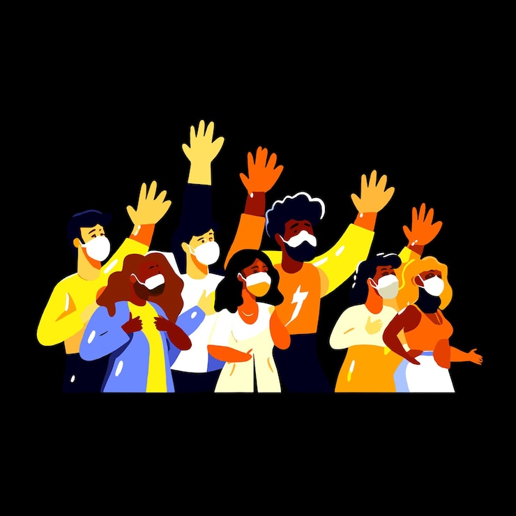 Vector illustration of a congregation of citizens gathering in a community