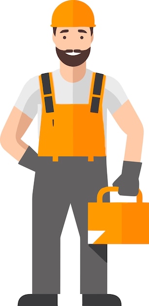 Vector illustration of a construction worker with a toolbox on his back