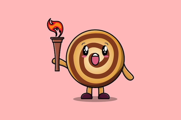Illustration of Cookies cartoon holding fire torch