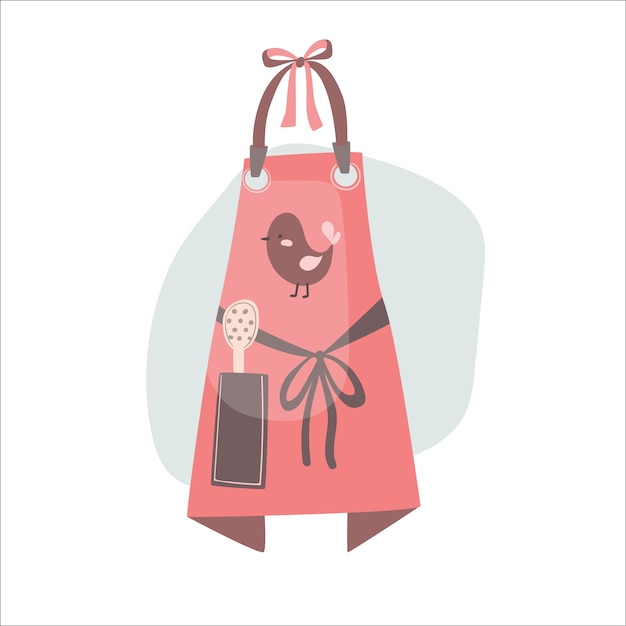 Vector illustration of a cooking apron with a bird in a cartoon handdrawn style