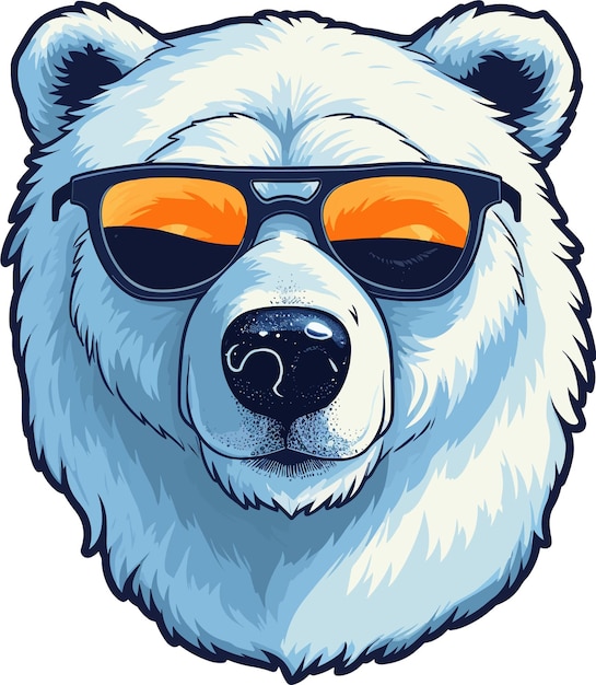 illustration cool polar bear with sunglass sticker vector