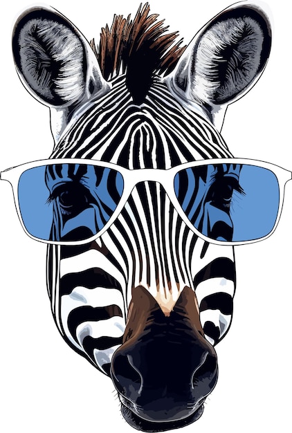 illustration cool Zebra wear sunglass sticker vector