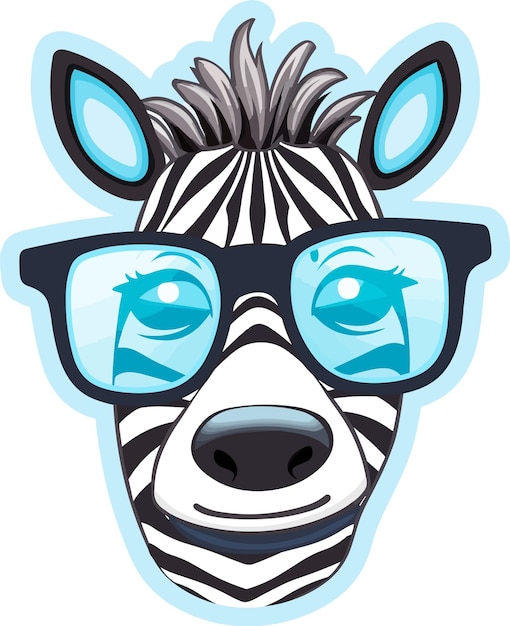 illustration cool Zebra wear sunglass sticker vector