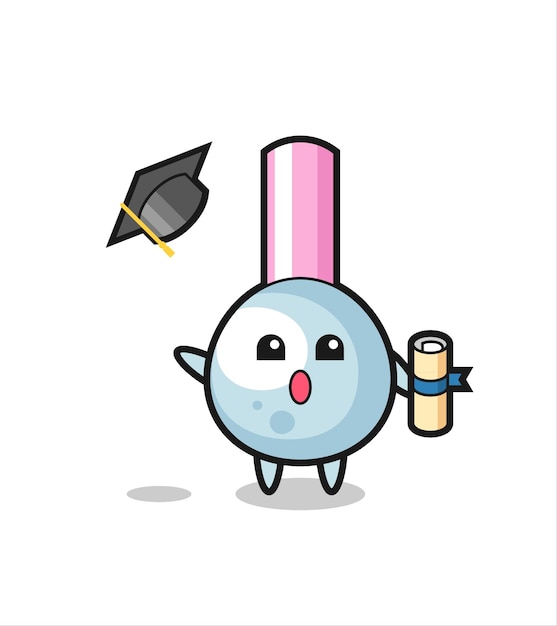 Illustration of cotton bud cartoon throwing the hat at graduation