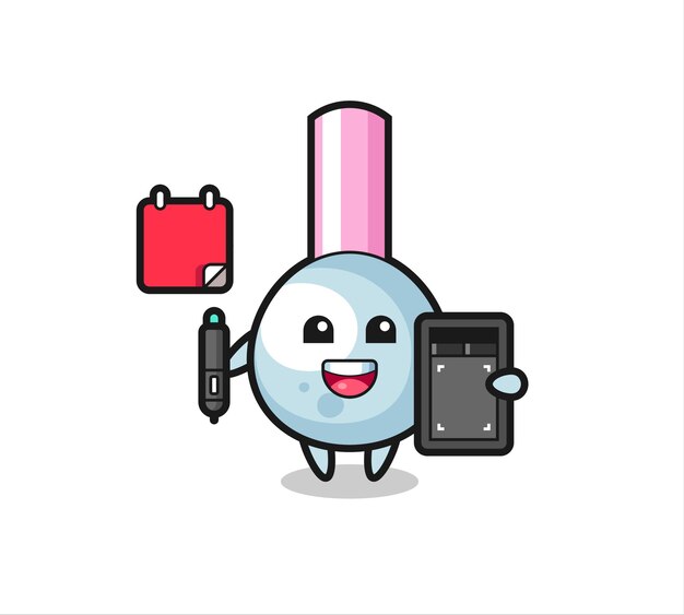 Illustration of cotton bud mascot as a graphic designer , cute style design for t shirt, sticker, logo element