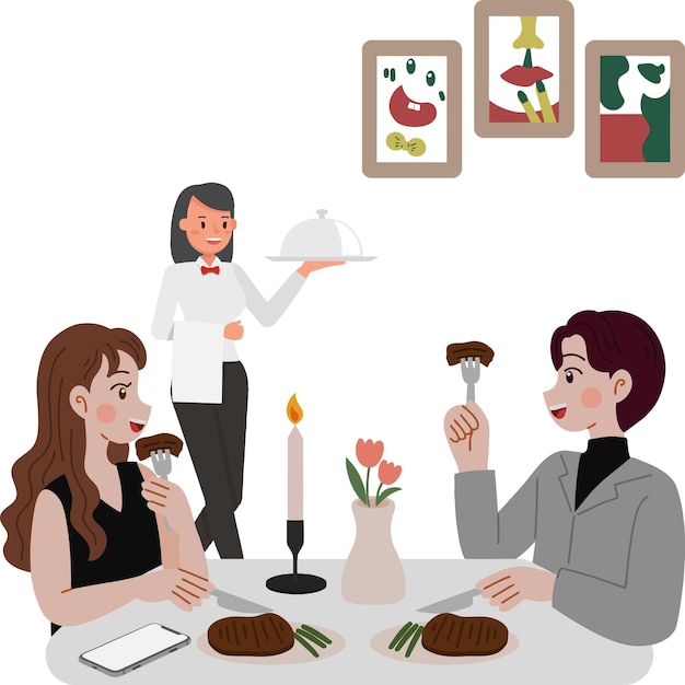 illustration of a couple having dinner