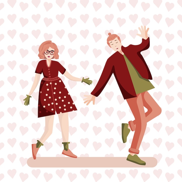 Vector illustration of a couple in love a guy and a girl dance