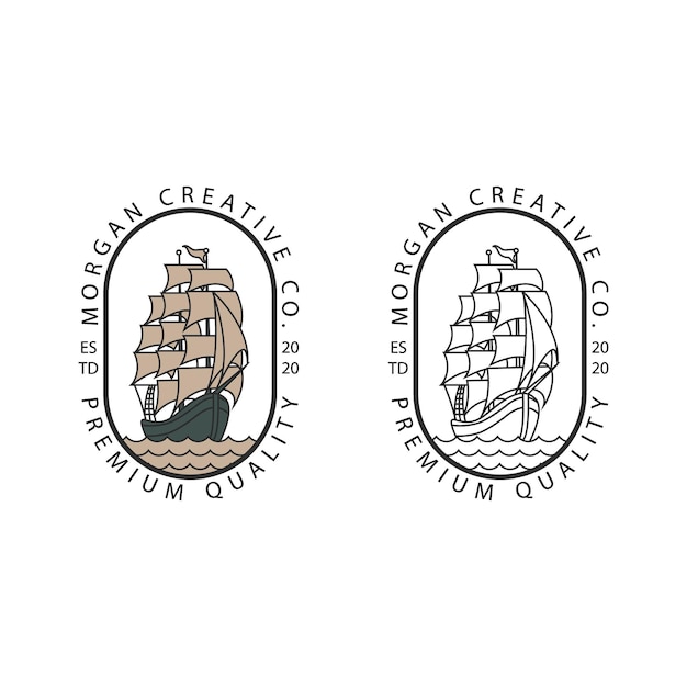 Vector illustration couple of sailing ship vintage logo with line art