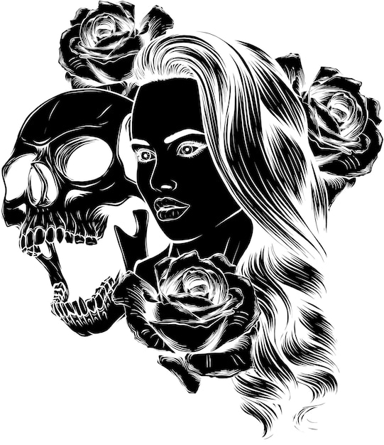 Vector illustration of couple skull with roses