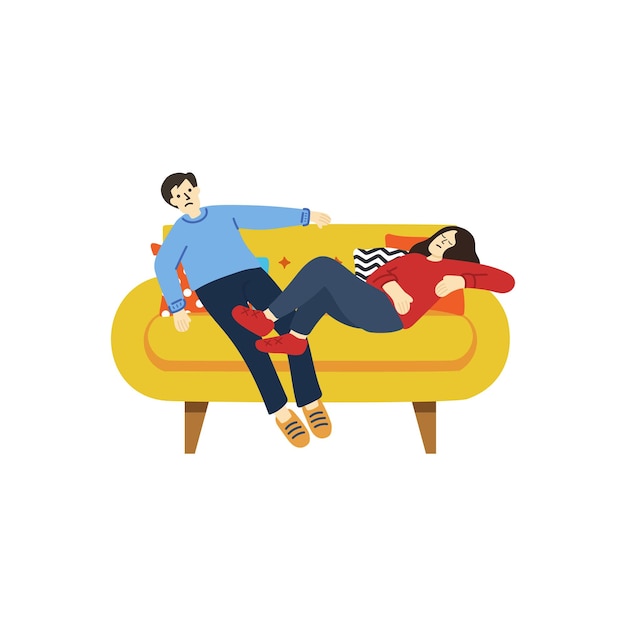 Illustrazione di una coppia provata e rilassata sul divano