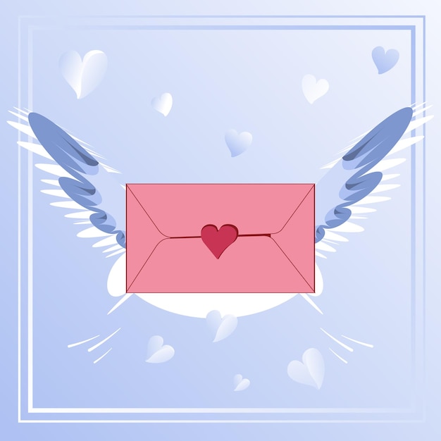 An illustration of a covert with angel wings and hearts