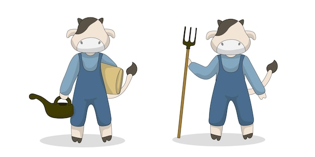 Vector illustration of the cow as a farmer