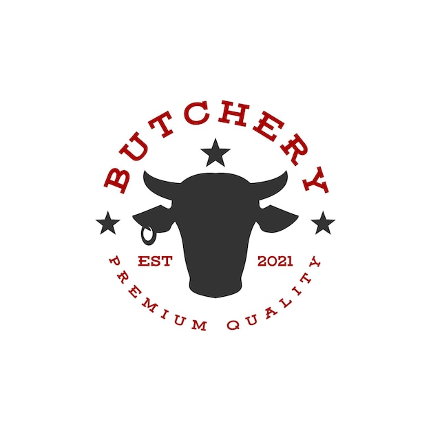 Illustration of a cow head logo template for butchery or meat shop with a retro classic style