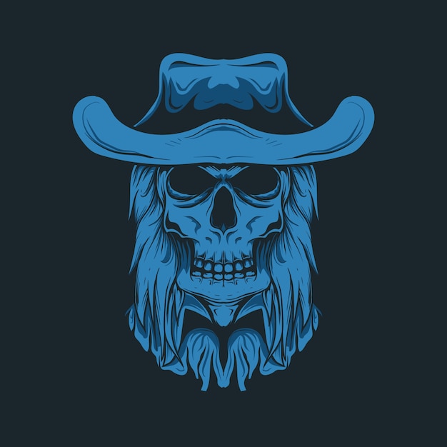 Illustration of cowboy skull head