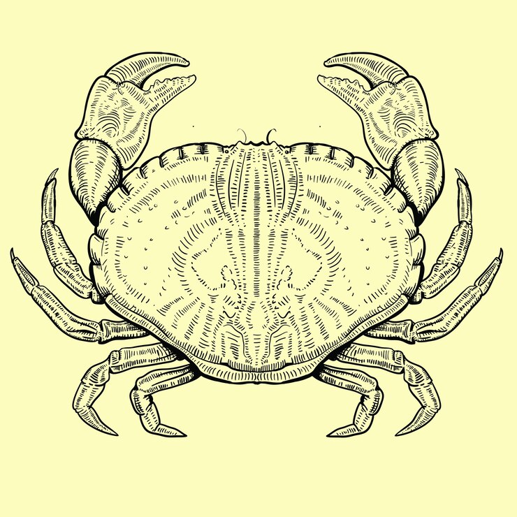 Vector illustration of crab in engraved style
