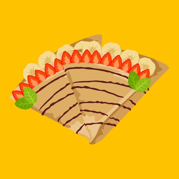 Illustration of crepes with chocolate topping and others