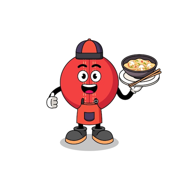 Illustration of cricket ball as an asian chef character design