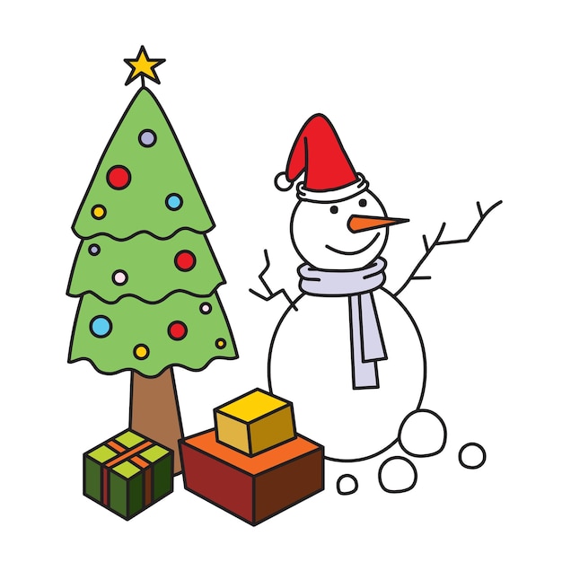 Vector illustration of cristmas tree and snowman