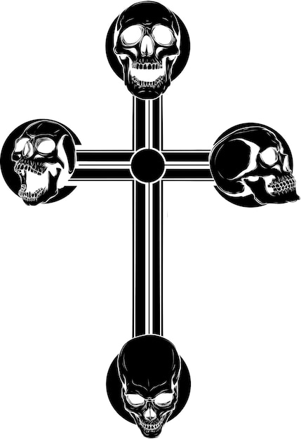 illustration of Cross With Skulls on white background