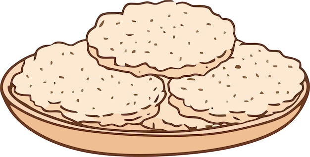 装飾的な木製の皿のスナック・デザート・フード・アートのクランチ・ウォーファーのイラスト