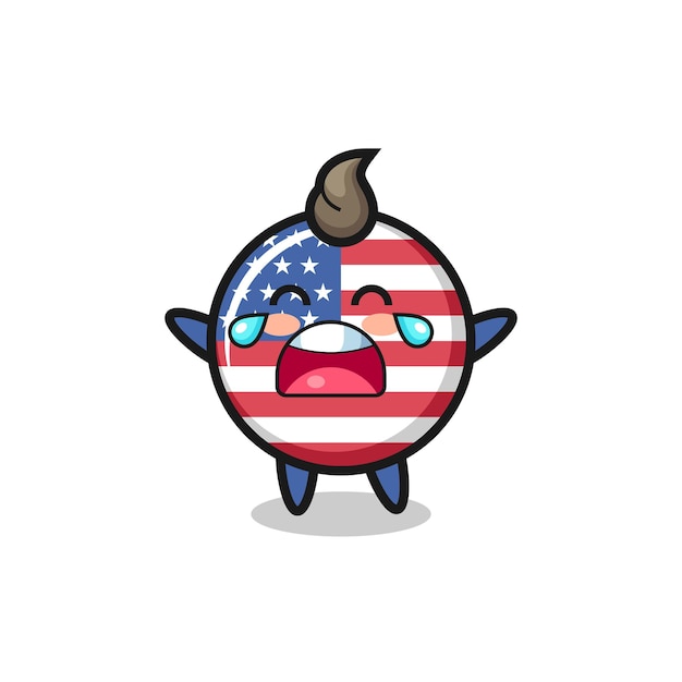 Vector the illustration of crying united states flag badge cute baby