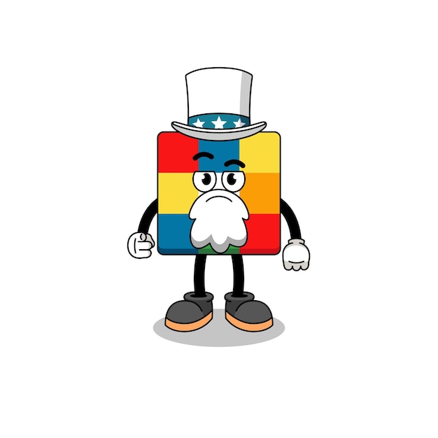 Illustration of cube puzzle cartoon with i want you gesture character design