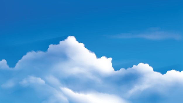 Vector illustration of cumulus clouds on the bright blue sky