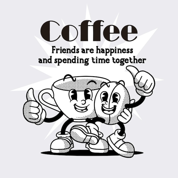 Vector illustration of cup and coffee beans in retro comic style