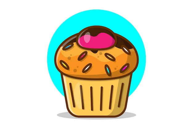 Illustration of a cupcake cartoon icon vector cyan and white background