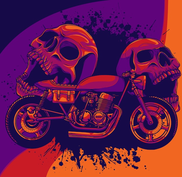 Vector illustration of custom bike cafe racer motor bike with skull