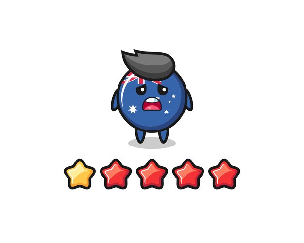Vector the illustration of customer bad rating, australia flag badge cute character with 1 star , cute style design for t shirt, sticker, logo element