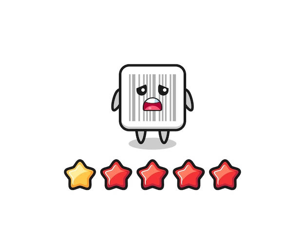The illustration of customer bad rating barcode cute character with 1 star