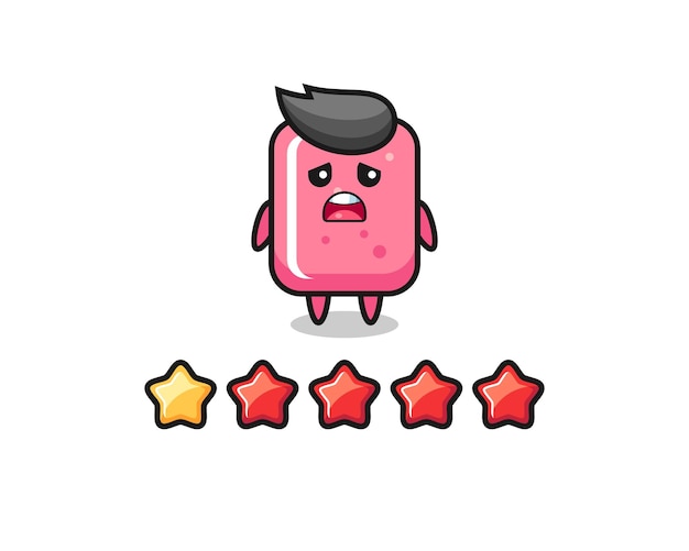 The illustration of customer bad rating, bubble gum cute character with 1 star , cute style design for t shirt, sticker, logo element