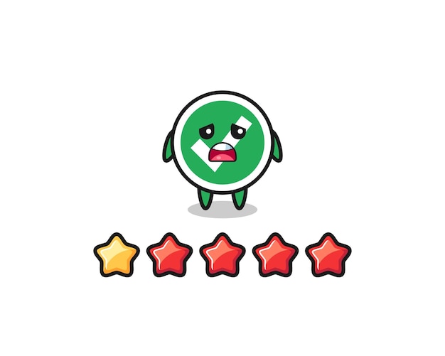 The illustration of customer bad rating check mark cute character with 1 star