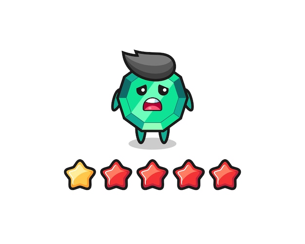 The illustration of customer bad rating, emerald gemstone cute character with 1 star , cute style design for t shirt, sticker, logo element