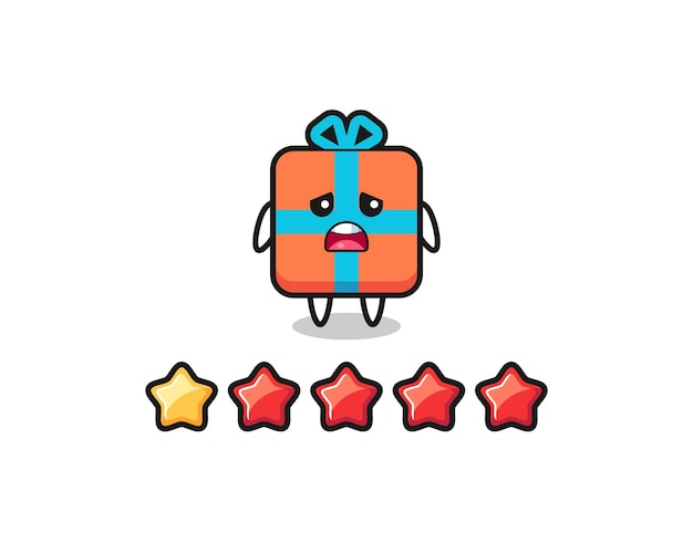 The illustration of customer bad rating, gift box cute character with 1 star , cute style design for t shirt, sticker, logo element