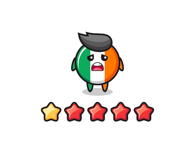 The illustration of customer bad rating, ireland flag badge cute character with 1 star , cute style design for t shirt, sticker, logo element