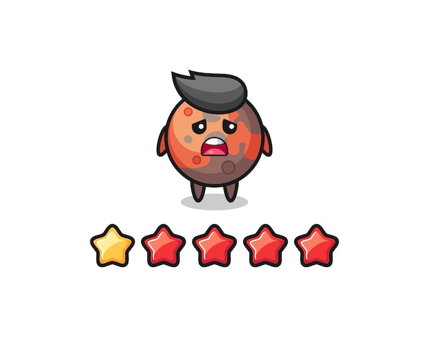 The illustration of customer bad rating, mars cute character with 1 star , cute style design for t shirt, sticker, logo element