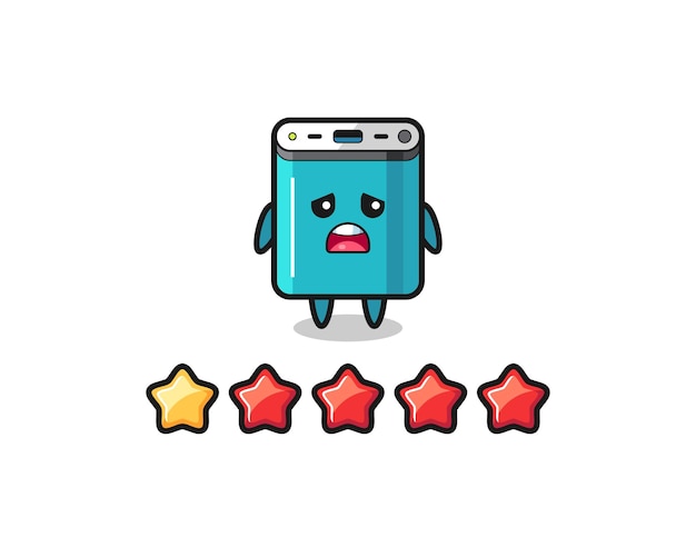 The illustration of customer bad rating power bank cute character with 1 star