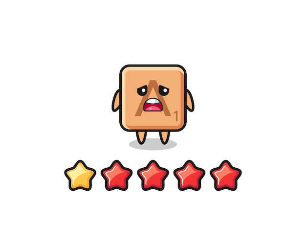 The illustration of customer bad rating scrabble cute character with 1 star cute design