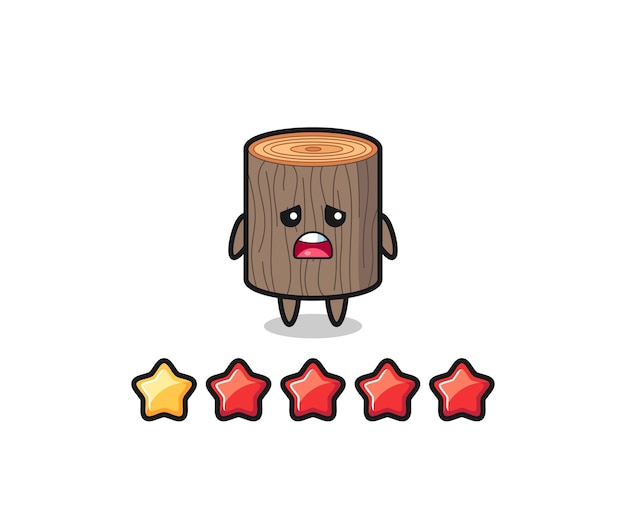 L'illustrazione del personaggio carino del ceppo di albero di valutazione negativa del cliente con un design carino a 1 stella