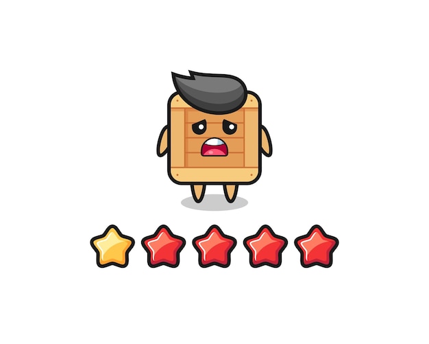 The illustration of customer bad rating, wooden box cute character with 1 star , cute style design for t shirt, sticker, logo element