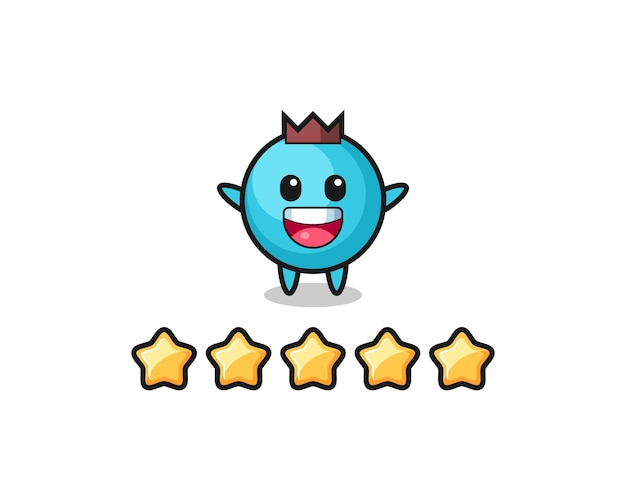 The illustration of customer best rating blueberry cute character with 5 stars