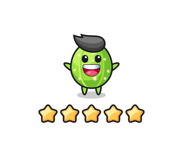 L'illustrazione della migliore valutazione del cliente, simpatico personaggio di cactus con 5 stelle, design in stile carino per maglietta, adesivo, elemento logo