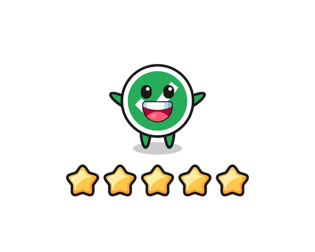 Иллюстрация галочки с лучшим рейтингом клиента, симпатичный персонаж с 5 звездами