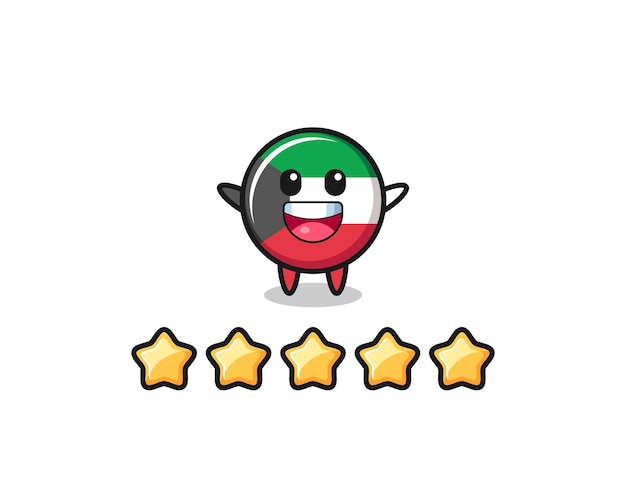 Иллюстрация лучшего рейтинга клиентов, флаг кувейта, симпатичный персонаж с 5-звездочным симпатичным дизайном
