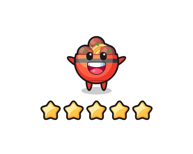 The illustration of customer best rating meatball bowl cute character with 5 stars