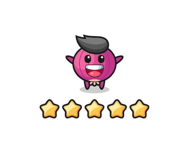 The illustration of customer best rating, onion cute character with 5 stars , cute style design for t shirt, sticker, logo element